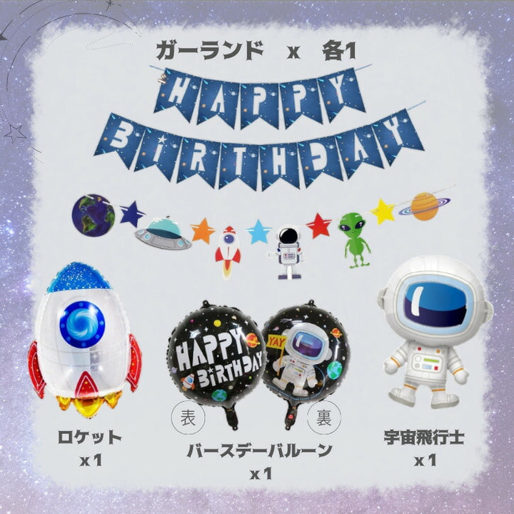 スペースキャラクターズ バースデーバルーンセット 誕生日 パーティー ロケット 男の子 女の子 バルーングルー